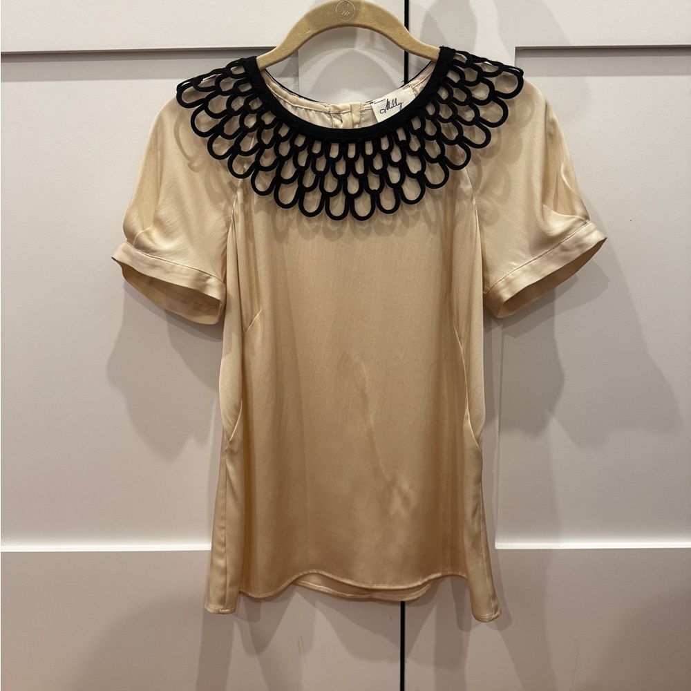 Milly Cream Blouse with Black Scalloped Neckline